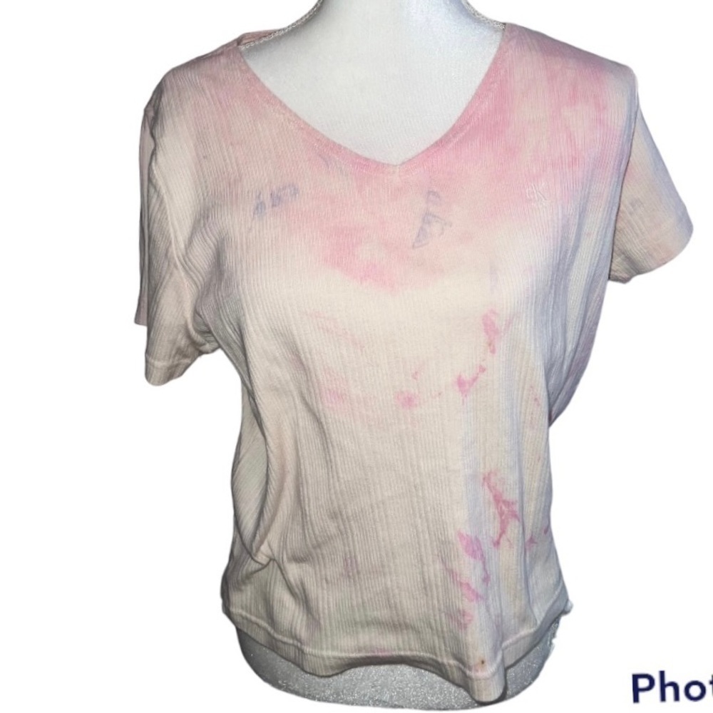 Calvin Klein ombré/tie dyed ribbed pink T-shirt, XL